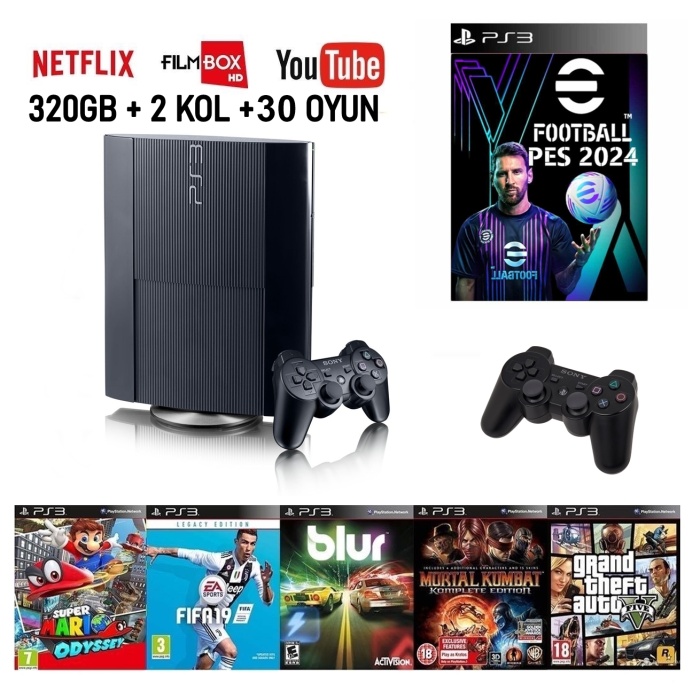 Ps3 320gb + 2 Kol + 30 Oyun + 3 Ay Kasko Hediye